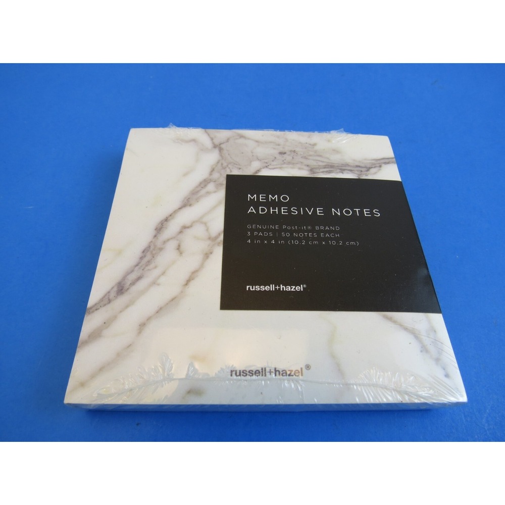 Russell + Hazel Memo Sticky Notes, Marble, 4” x 4”, 3 Pads, 50 Sheets Each